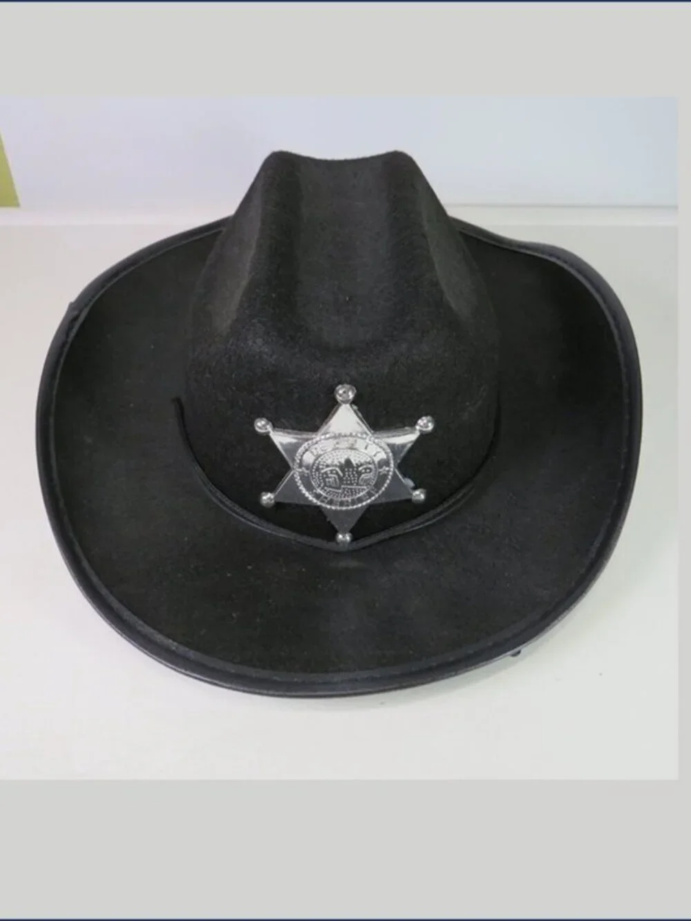 Vintage Kids Black Cowboy Hat Silver Deputy Sheriff Badge Felt Western Costume